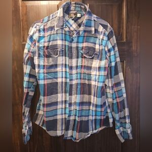 OP Blue and Gray Flannel Button Down Shirt